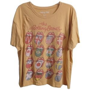 The Rolling Stones Short Sleeve Graphic Tee Shirt Size XL Gold Flags
